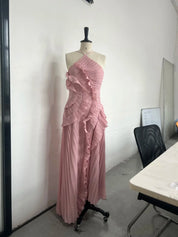 Women's Graceful Halter Tiered Chiffon Backless Evening Gown