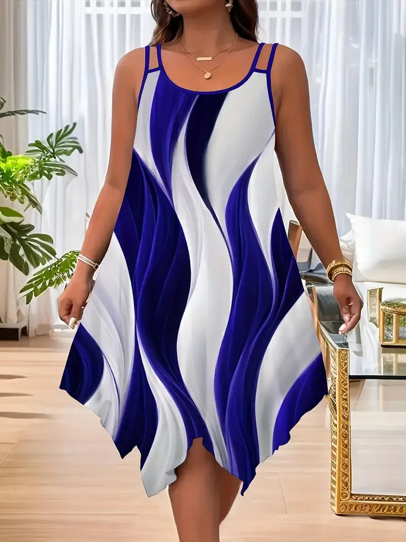 Women's Bold Plus-Size Geometric Stripe Asymmetrical Strap Dress