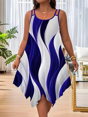 Women's Bold Plus-Size Geometric Stripe Asymmetrical Strap Dress