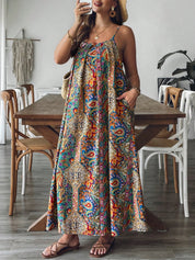 Women's Boho Plus-Size Floral Paisley Flowy Maxi Vacation Dress