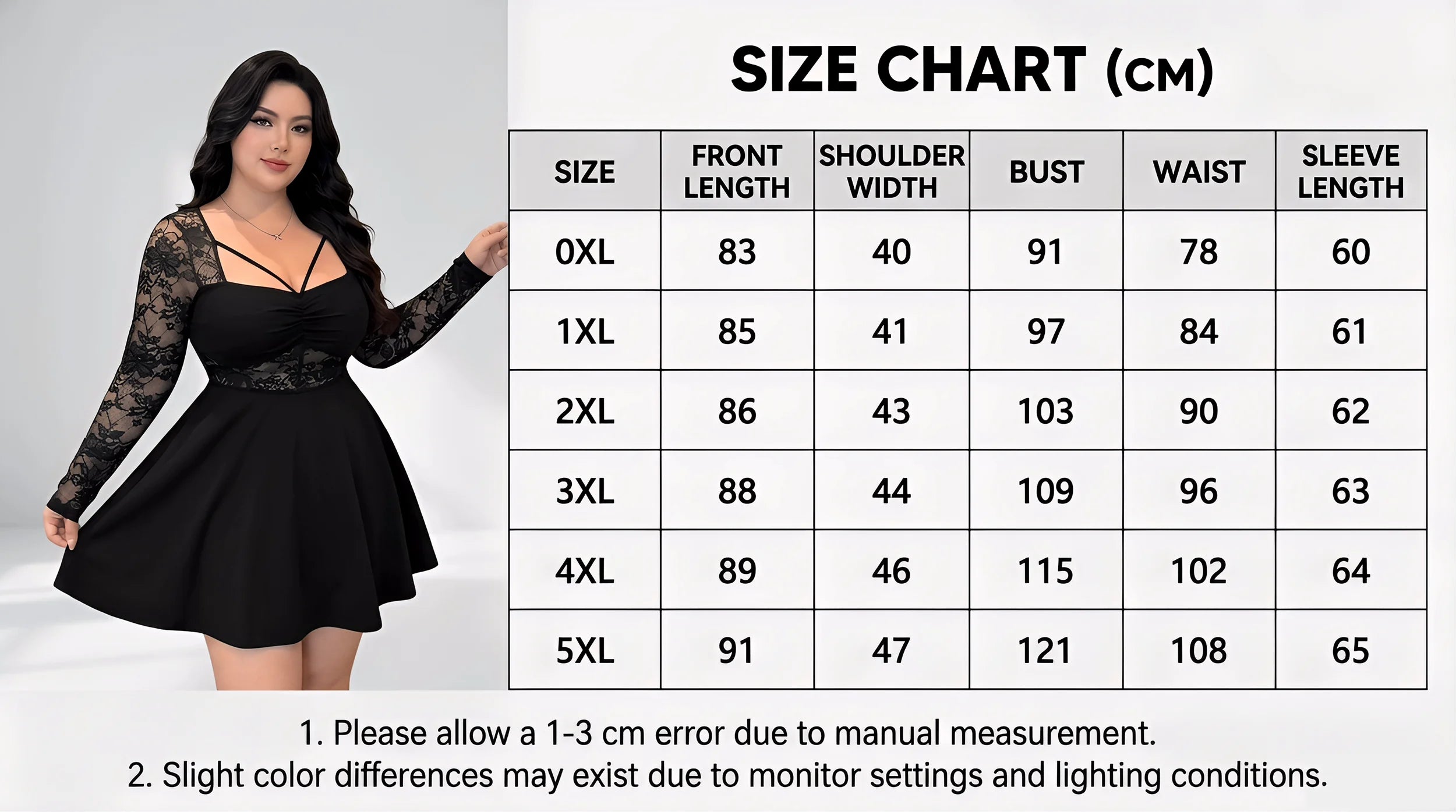 Women's Chic Plus-Size Lace Long-Sleeve Ruched Mini Dress