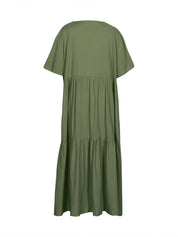 Women's Casual Plus-Size Loose V-Neck Pleated Maxi Dress