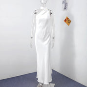 Women's Glamorous Satin Ribbon Halter Backless Off-Shoulder Party Dress