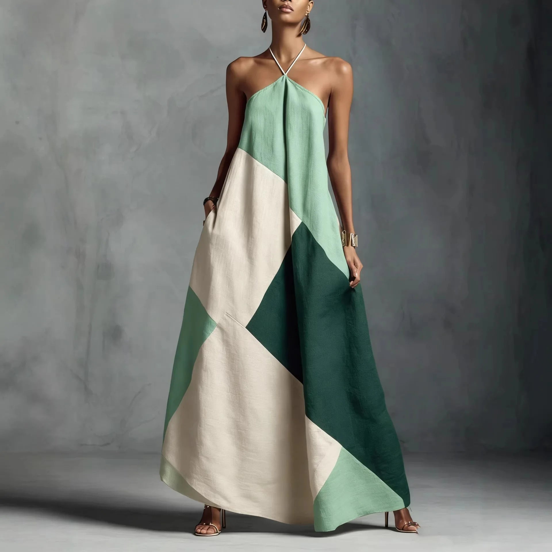 Women's Artistic Cross-Color Print Loose Long Skirt Dress