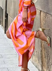 Women's Printed Wrap Dress Long Sleeve V-Neck Midi Belted Casual Chic