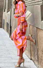 Women's Printed Wrap Dress Long Sleeve V-Neck Midi Belted Casual Chic