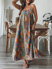 Women's Boho Plus-Size Floral Paisley Flowy Maxi Vacation Dress
