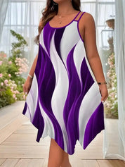 Women's Bold Plus-Size Geometric Stripe Asymmetrical Strap Dress