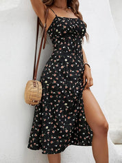 Women's Boho Sleeveless Floral Asymmetrical-Hem Midi Dress