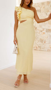 Women's Limoncello Cutout Maxi Dress One-Shoulder Sleeveless Elegant