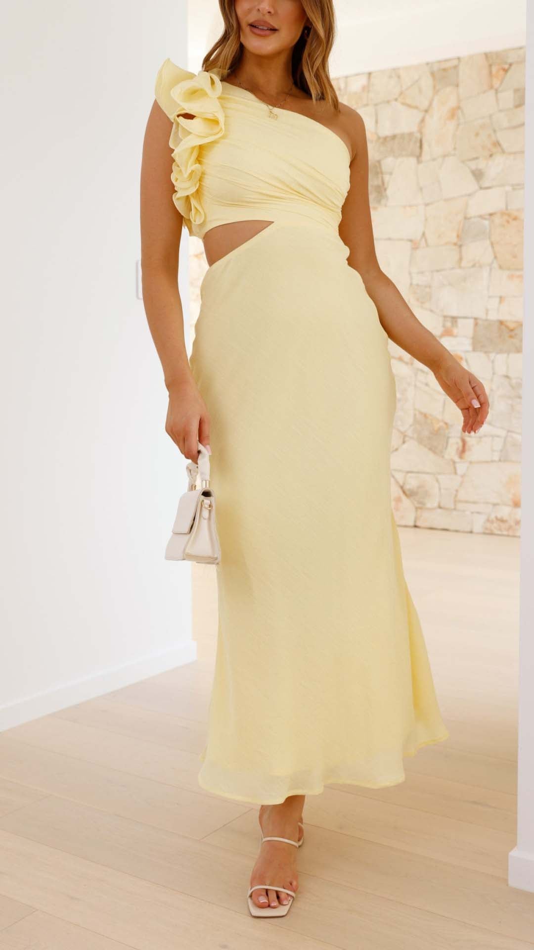 Women's Limoncello Cutout Maxi Dress One-Shoulder Sleeveless Elegant