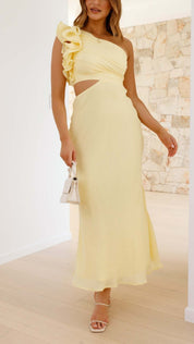 Women's Limoncello Cutout Maxi Dress One-Shoulder Sleeveless Elegant