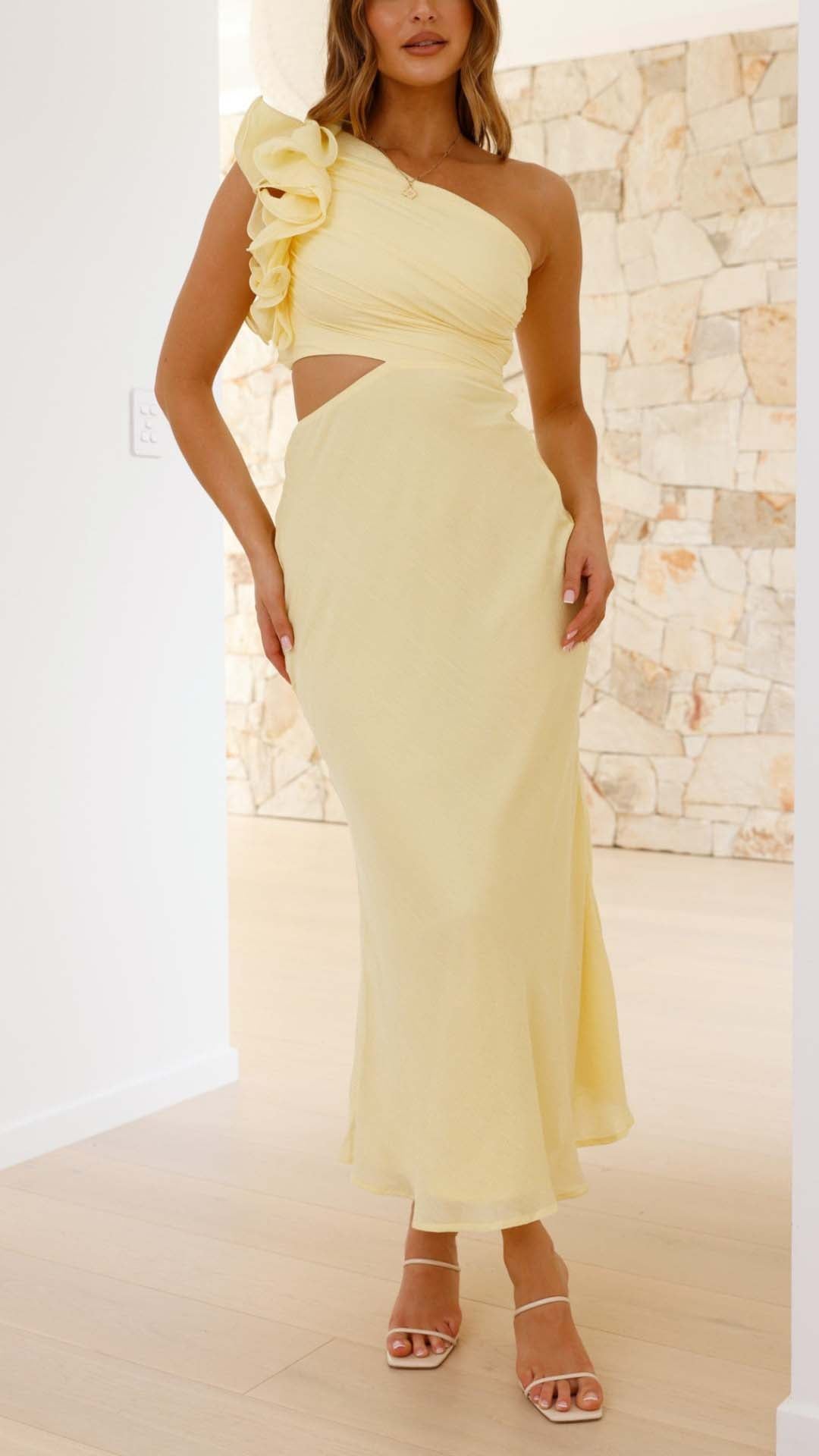 Women's Limoncello Cutout Maxi Dress One-Shoulder Sleeveless Elegant
