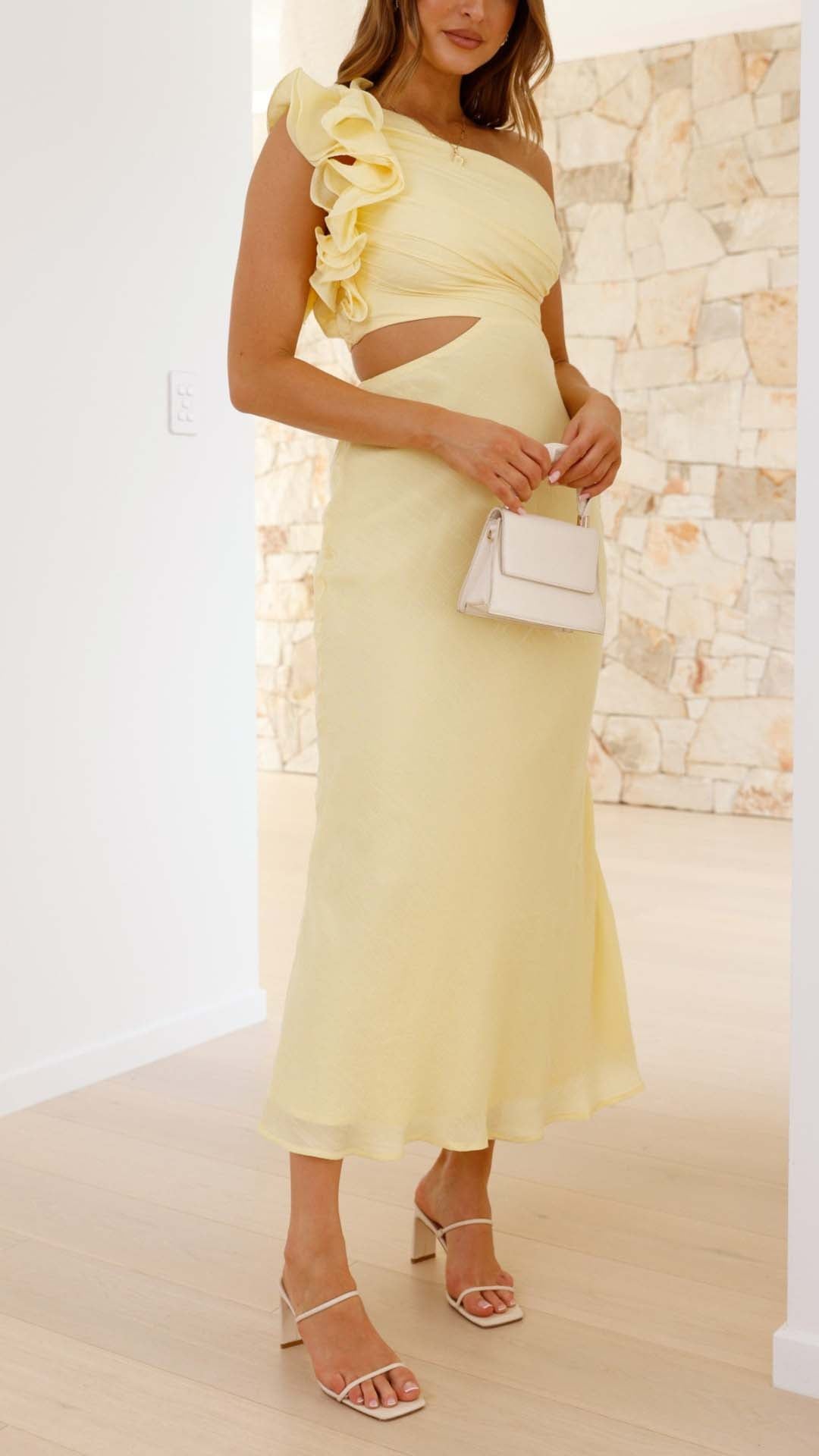Women's Limoncello Cutout Maxi Dress One-Shoulder Sleeveless Elegant