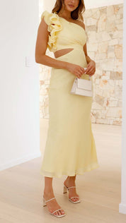 Women's Limoncello Cutout Maxi Dress One-Shoulder Sleeveless Elegant