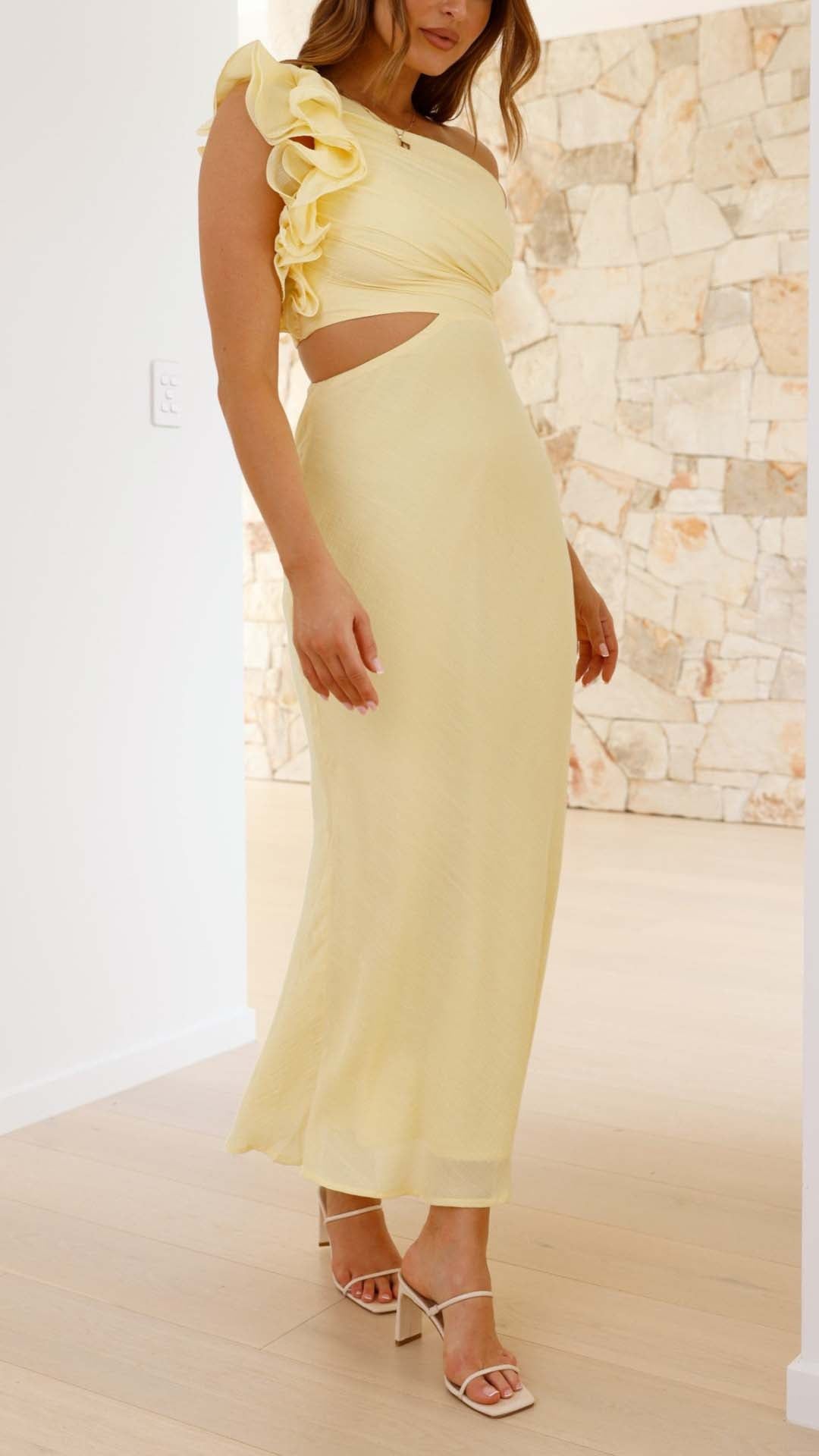 Women's Limoncello Cutout Maxi Dress One-Shoulder Sleeveless Elegant