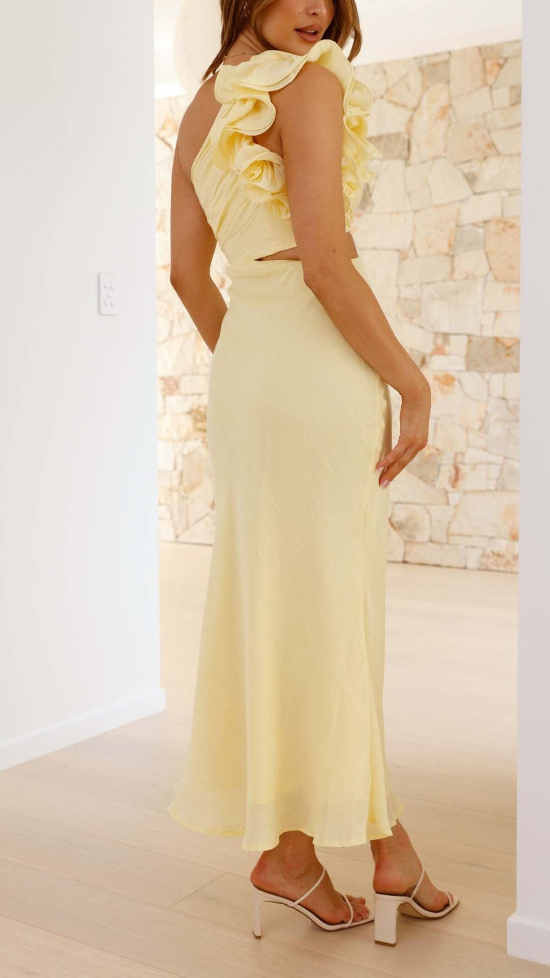 Women's Limoncello Cutout Maxi Dress One-Shoulder Sleeveless Elegant