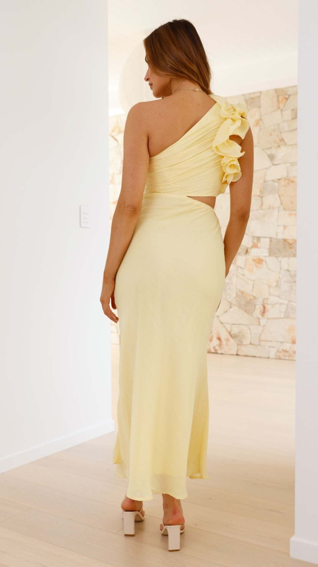 Women's Limoncello Cutout Maxi Dress One-Shoulder Sleeveless Elegant