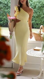 Women's Limoncello Cutout Maxi Dress One-Shoulder Sleeveless Elegant
