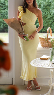 Women's Limoncello Cutout Maxi Dress One-Shoulder Sleeveless Elegant