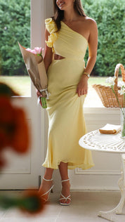 Women's Limoncello Cutout Maxi Dress One-Shoulder Sleeveless Elegant