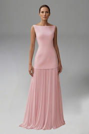 Women's Trendy Pleated Maxi Dress with Fitted Waist Design