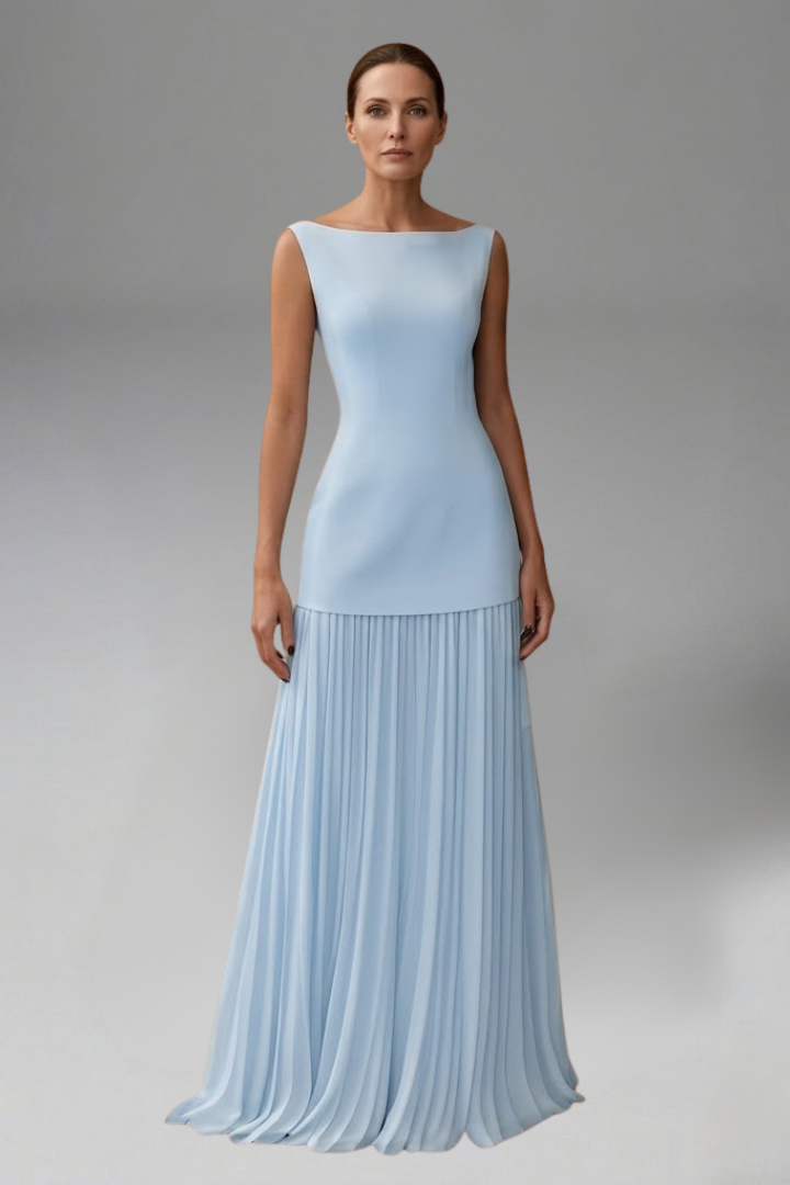 Women's Trendy Pleated Maxi Dress with Fitted Waist Design