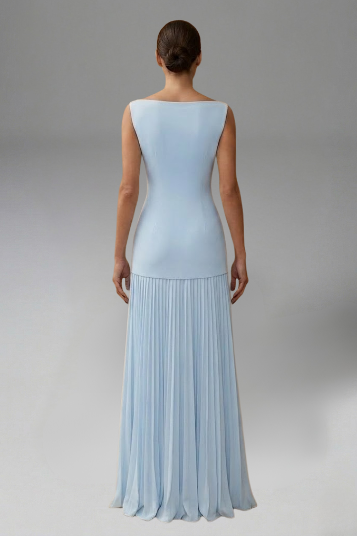 Women's Trendy Pleated Maxi Dress with Fitted Waist Design