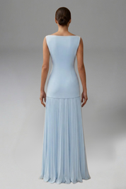 Women's Trendy Pleated Maxi Dress with Fitted Waist Design