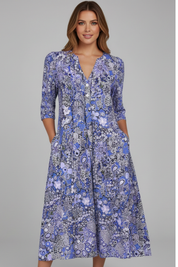 Women's Chic Summer Midi Dress with Three-Quarter Sleeves