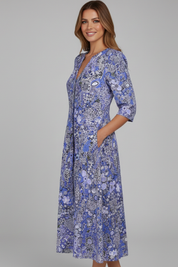 Women's Chic Summer Midi Dress with Three-Quarter Sleeves