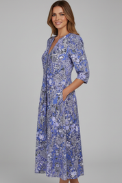 Women's Chic Summer Midi Dress with Three-Quarter Sleeves