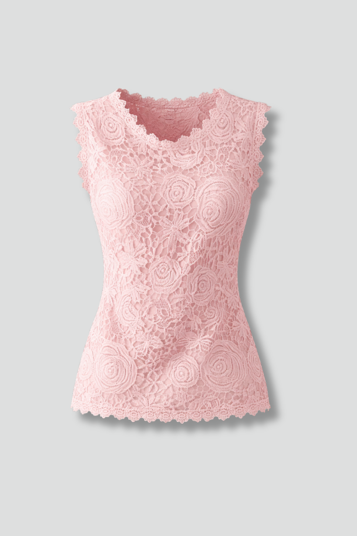 Women's Fashion Scalloped Lace Edging Blouse with V-Neckline