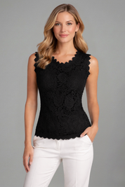 Women's Fashion Scalloped Lace Edging Blouse with V-Neckline