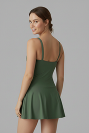 Women's Summer Beach Flared Swimdress with Sweetheart Neck
