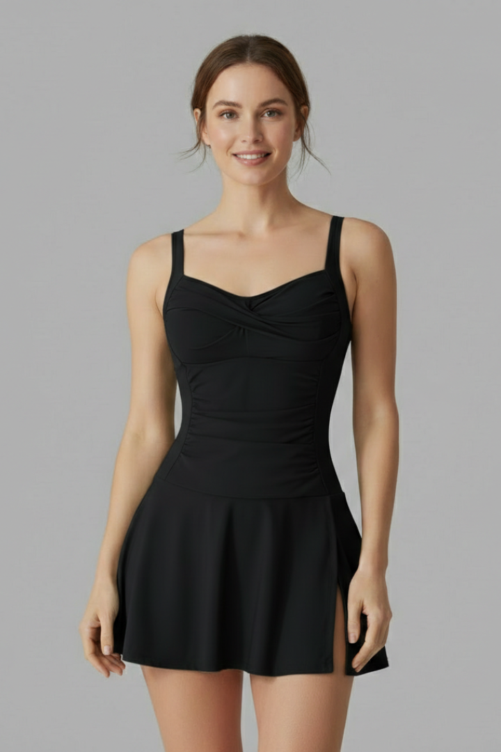 Women's Summer Beach Flared Swimdress with Sweetheart Neck