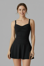 Women's Summer Beach Flared Swimdress with Sweetheart Neck