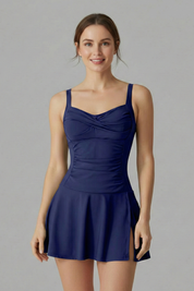 Women's Summer Beach Flared Swimdress with Sweetheart Neck