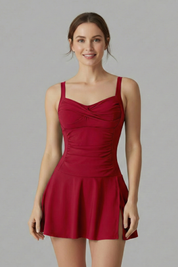 Women's Summer Beach Flared Swimdress with Sweetheart Neck