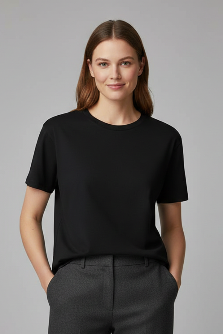Women's Versatile Plain T-Shirt with Round Neckline