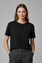 Women's Versatile Plain T-Shirt with Round Neckline