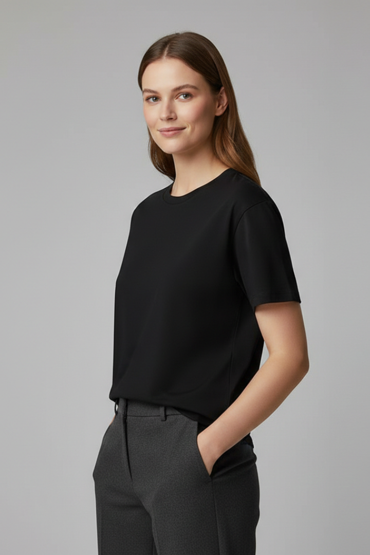 Women's Versatile Plain T-Shirt with Round Neckline