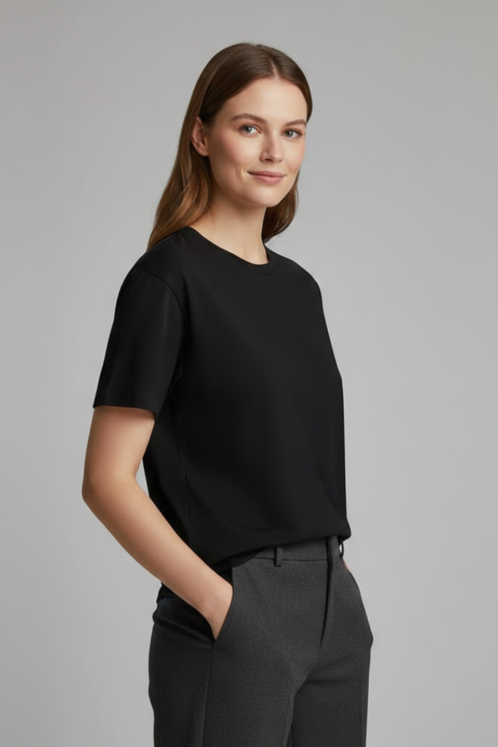 Women's Versatile Plain T-Shirt with Round Neckline