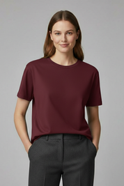 Women's Versatile Plain T-Shirt with Round Neckline