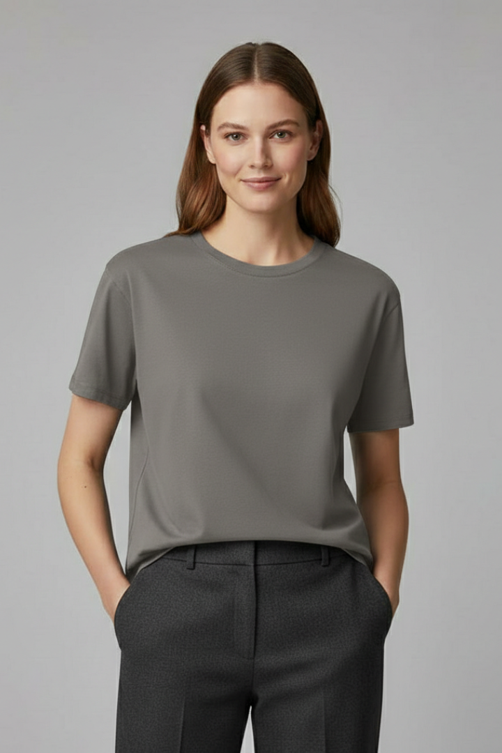 Women's Versatile Plain T-Shirt with Round Neckline