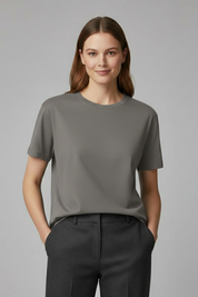 Women's Versatile Plain T-Shirt with Round Neckline