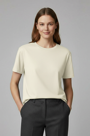 Women's Versatile Plain T-Shirt with Round Neckline