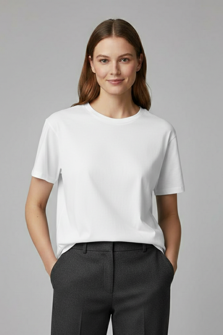 Women's Versatile Plain T-Shirt with Round Neckline