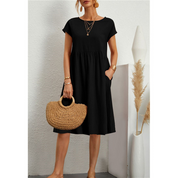 Women's Casual Midi Sun Dress Side Pockets Short Sleeve Relaxed Fit