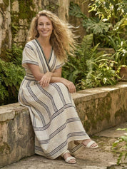 Women's Breezy Short-Sleeve Striped Midi Dress